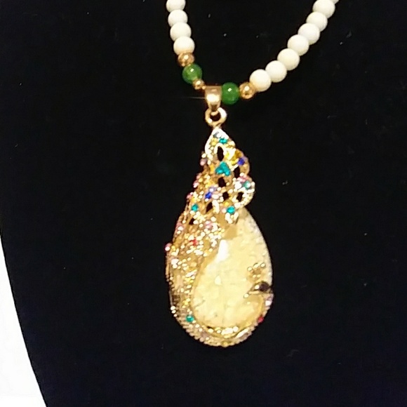 Womens Peacock Rhinestone Necklace - Picture 2 of 3